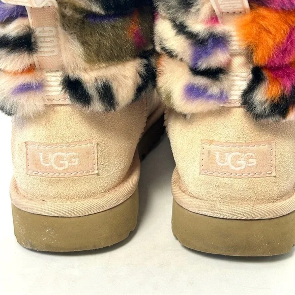 UGG Fluff Mini Quilted Motlee Boots Shoe Suede Sheepskin Pink Size EU 38 US 7 - Picture 14 of 16